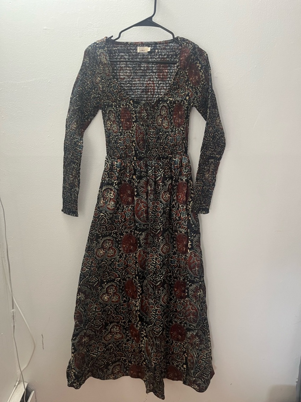 Faherty Paisley Long-Sleeve Maxi Dress with Brown Accents